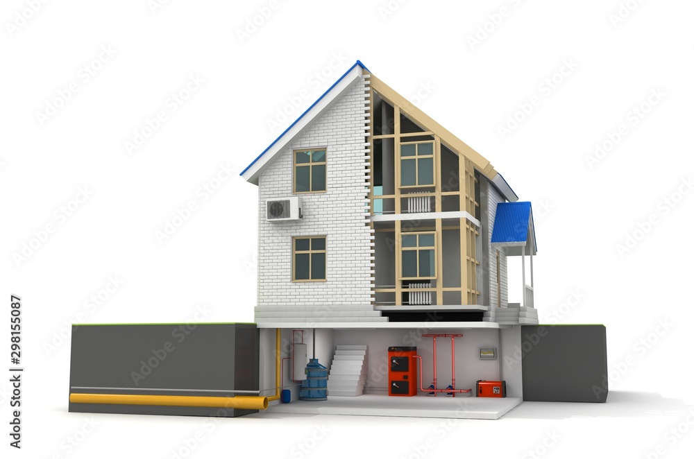 3d illustration of house construction over white background. Home constructing building theme. 3d illustration of house construction over white background. Home constructing building theme.