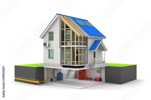 3d illustration of  house construction over white background. Home constructing building theme.