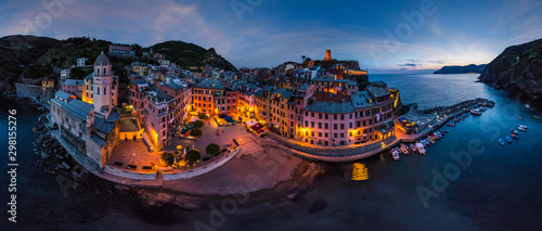 Aerial view of Vernazza at night, Italy