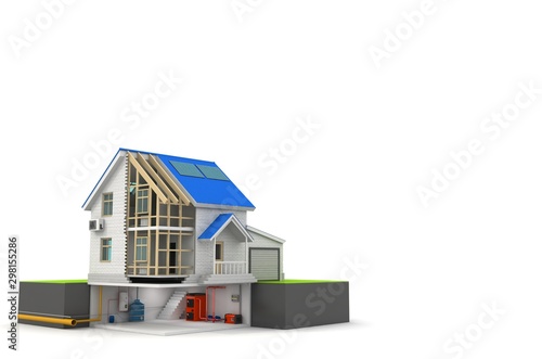 3d illustration of  house construction over white background. Home constructing building theme.