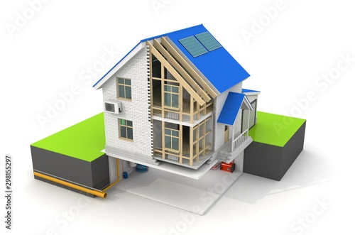 Fototapeta Naklejka Na Ścianę i Meble -  3d illustration of  house construction over white background. Home constructing building theme.