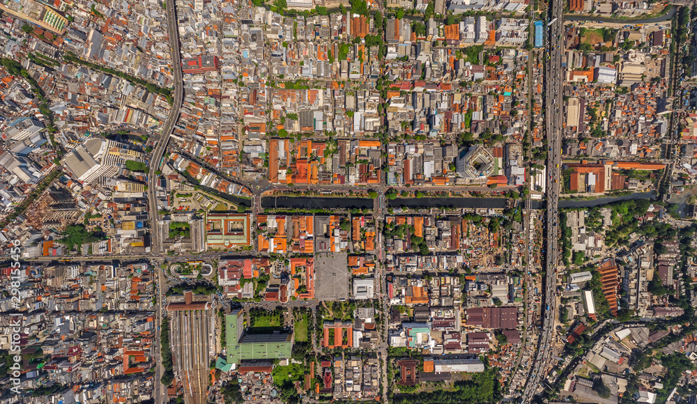 Aerial view above of Jakarta downtown, Indonesia Aerial view above of Jakarta downtown, Indonesia