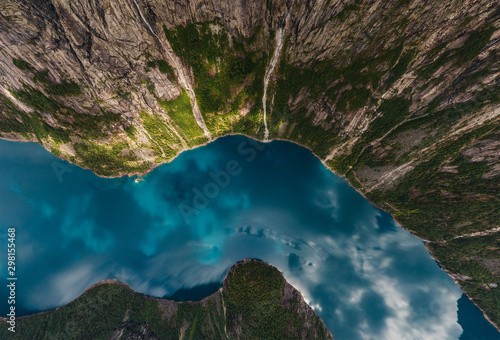 Aerial view above of Norwegian Fjords. photo