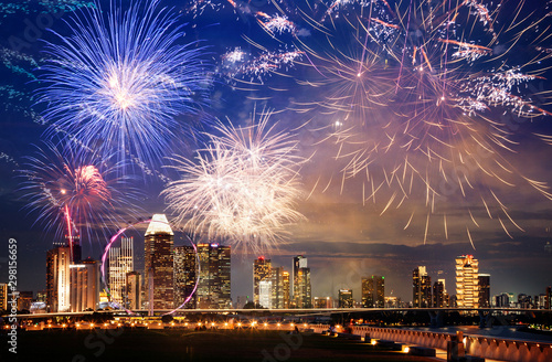 Photography fireworks on Singapore skyline new years eve