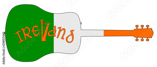 Acoustic Guitar Silhouette With Ireland National Flag