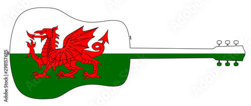 Acoustic Guitar Silhouette With Welsh National Flag