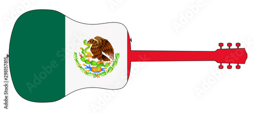 Acoustic Guitar Silhouette With Mexican NAtional Flag