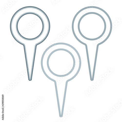 Vector set of Ports and docks location guide creative symbol concept. Knot spot logo design idea. Logo inspiration with rope and spot Pin icon. Global Positioning System theme. photo