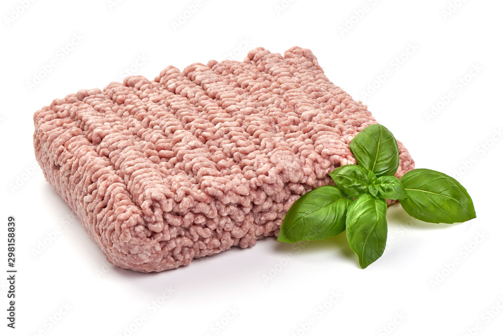 Raw minced pork meat, isolated on white background Raw minced pork meat, isolated on white background