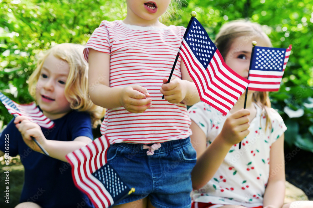 Children holding American flags