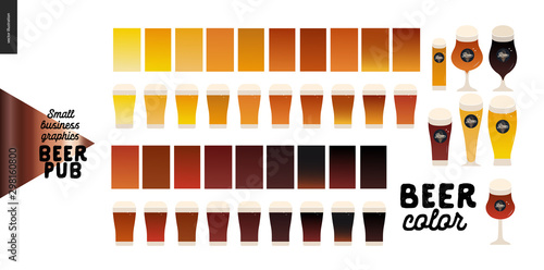 Brewery, craft beer pub -small business graphics - beer color -modern flat vector concept illustrations -various kinds of craft beer in the glasses, range from light to dark