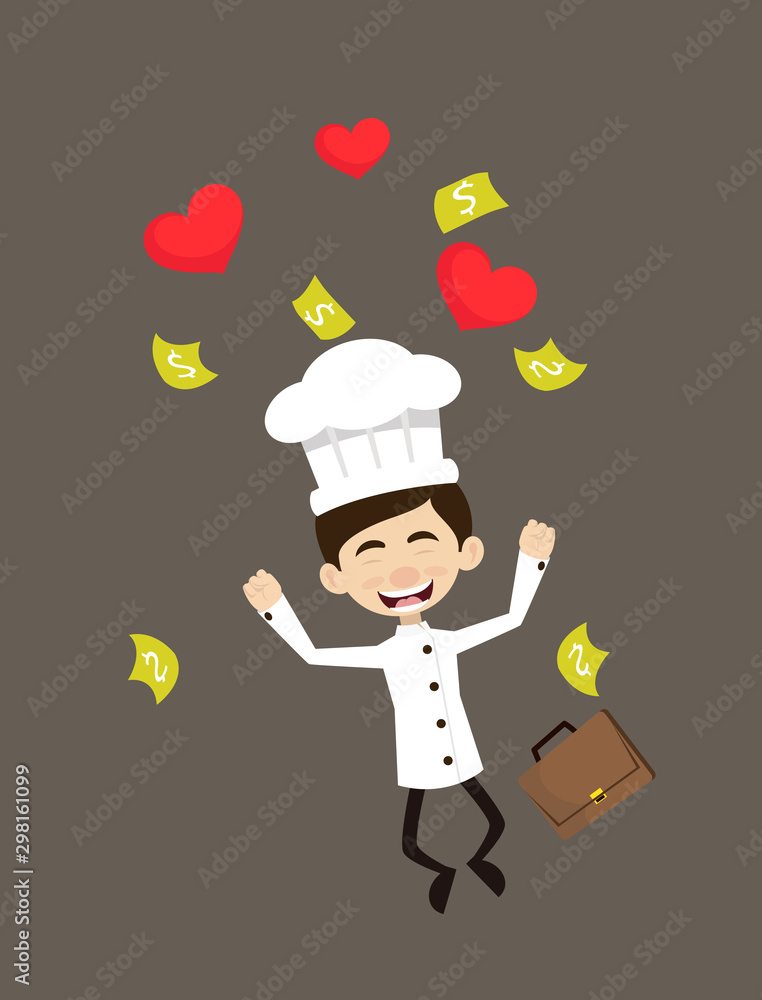 Chef Cartoon - Jumping with Hearts and Money