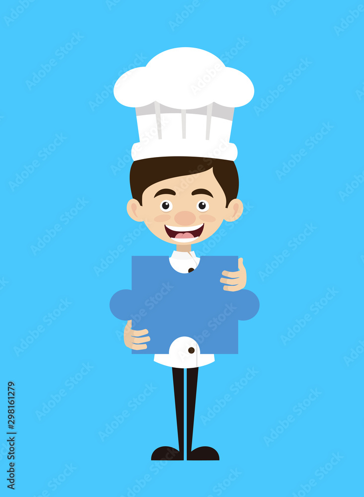 Chef Cartoon - Holding a Jigsaw Puzzle Piece Chef Cartoon - Holding a Jigsaw Puzzle Piece