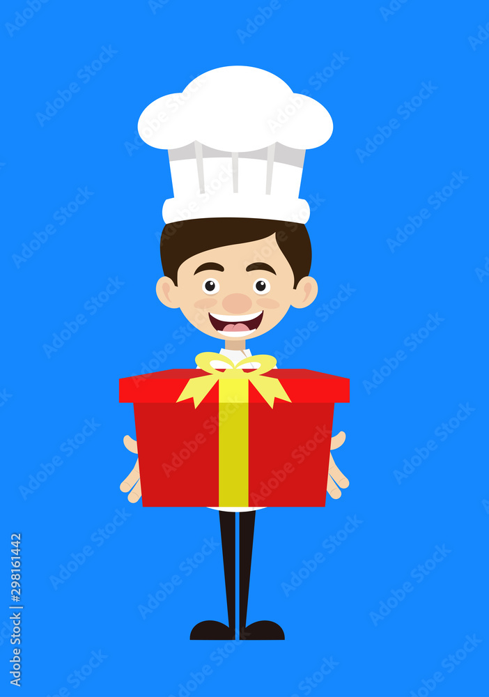 Chef Cartoon - Presenting a Gift Box