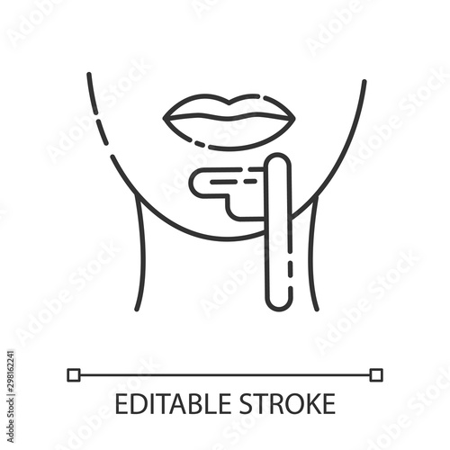 Chin waxing linear icon. Female facial hair removal procedure. Depilation with natural hot sugar wax. Thin line illustration. Contour symbol. Vector isolated outline drawing. Editable stroke