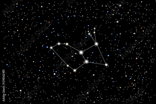 Vector illustration of the constellation Lepus (hare) on a starry black sky background. The astronomical cluster of stars in the Southern Celestial Hemisphere  photo
