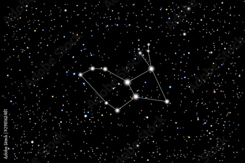 Vector illustration of the constellation Lepus (hare) on a starry black sky background. The astronomical cluster of stars in the Southern Celestial Hemisphere 