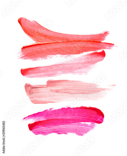 Smear and texture of lipstick or acrylic paint isolated on white background.