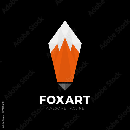 Fox tail Art pencil and Point map pin for technology app navigation. Vector logo template photo