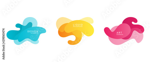 Set of gradient abstract banners with flowing liquid shapes. Modern fluid graphic elements. Vector templates.