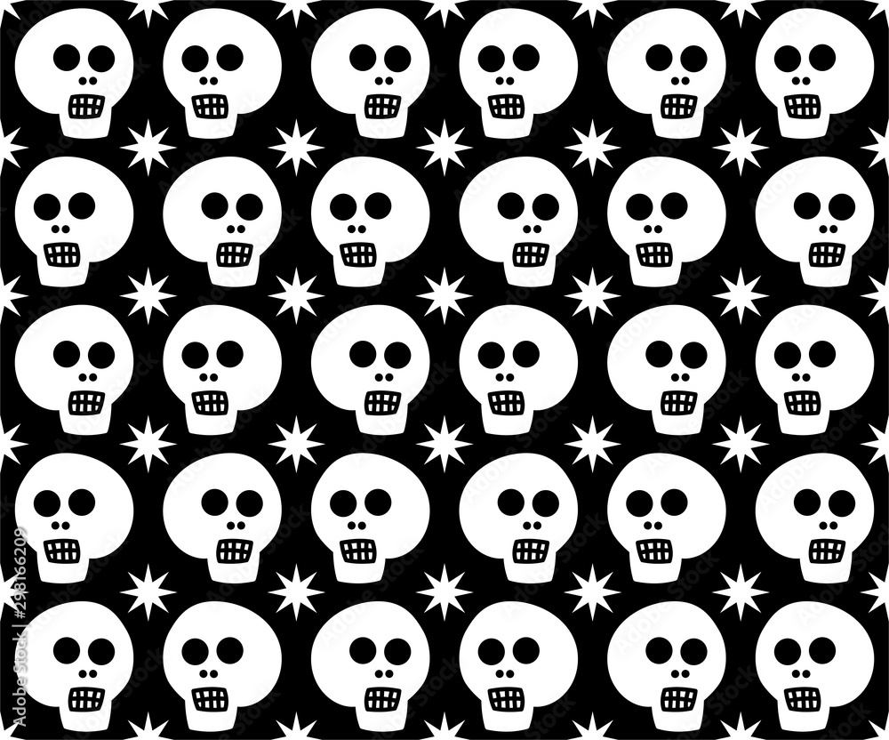 Skulls and stars on a black background. Hipster abstract background. Fear and horror for the holiday of Halloween. Vector art graphic. Skulls and stars on a black background. Hipster abstract background. Fear and horror for the holiday of Halloween. Vector art graphic.