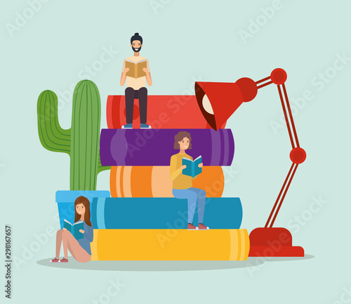 group of students reading books
