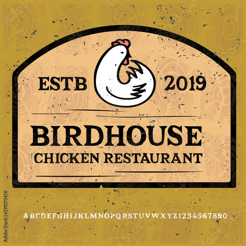 Hand drawn vintage retro font. Outdoor advertising of American Chicken restaurants and eateries inspired typeface. Textured unique brush script style alphabet. Letters and numbers. Vector 