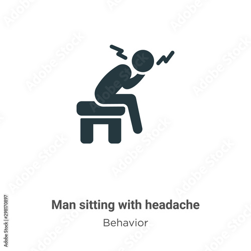 Man sitting with headache vector icon on white background. Flat vector man sitting with headache icon symbol sign from modern behavior collection for mobile concept and web apps design.