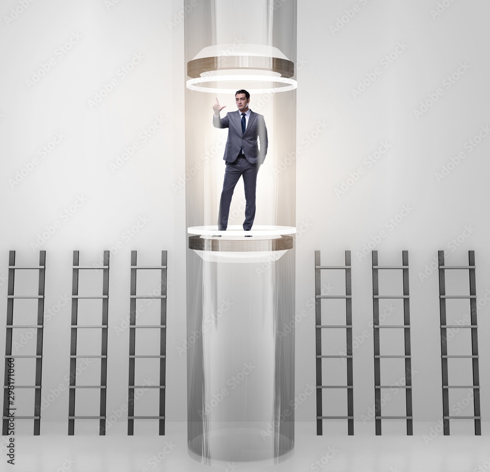 Fototapeta premium Businessmen in accelerated and fast promotion concept