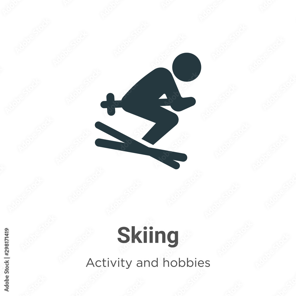 Skiing vector icon on white background. Flat vector skiing icon symbol sign from modern activity and hobbies collection for mobile concept and web apps design.