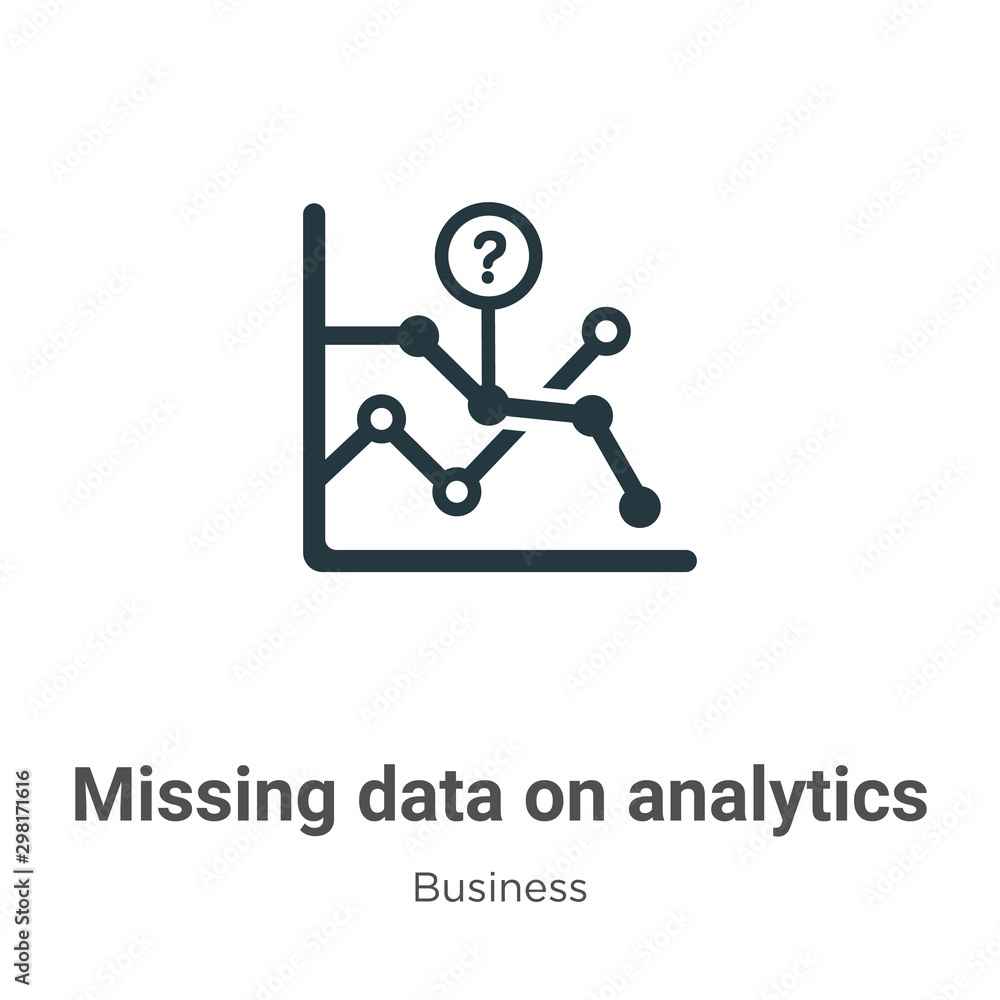 Missing data on analytics line graphic vector icon on white background. Flat vector missing data on analytics line graphic icon symbol sign from modern business collection for mobile concept and web