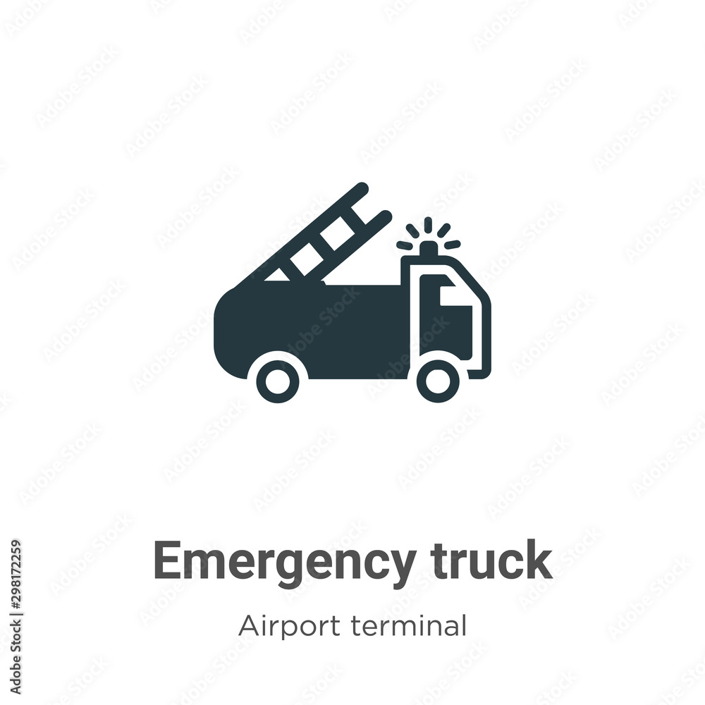 Emergency truck vector icon on white background. Flat vector emergency truck icon symbol sign from modern airport terminal collection for mobile concept and web apps design.