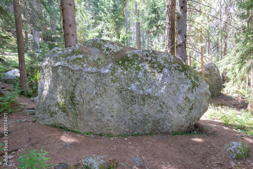 Bouldering in French Alps in Chamonix at a rock climbing park