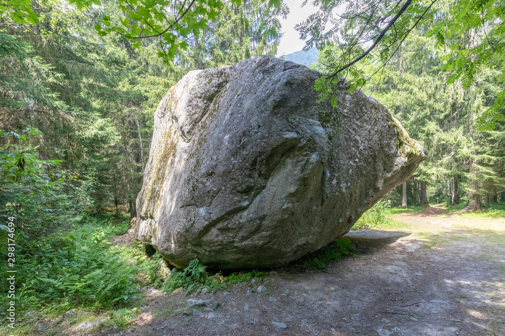 Bouldering in French Alps in Chamonix at a rock climbing park Bouldering in French Alps in Chamonix at a rock climbing park