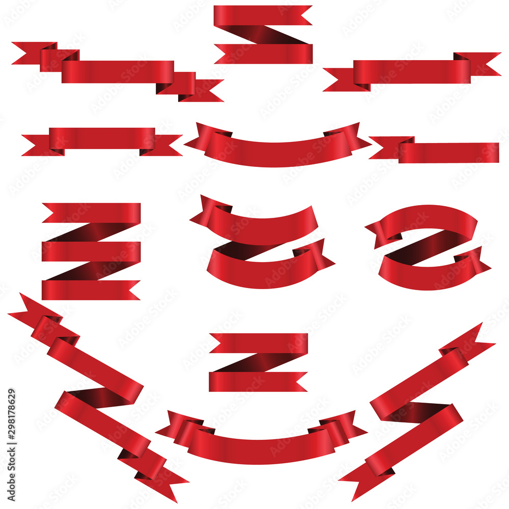 Red Ribbon Set In Isolated For Celebration And Winner Award Banner White Background, Vector Illustration can use for anniversary, birthday, party, event, holiday, Ied mubarak And religious day Red Ribbon Set In Isolated For Celebration And Winner Award Banner White Background, Vector Illustration can use for anniversary, birthday, party, event, holiday, Ied mubarak And religious day