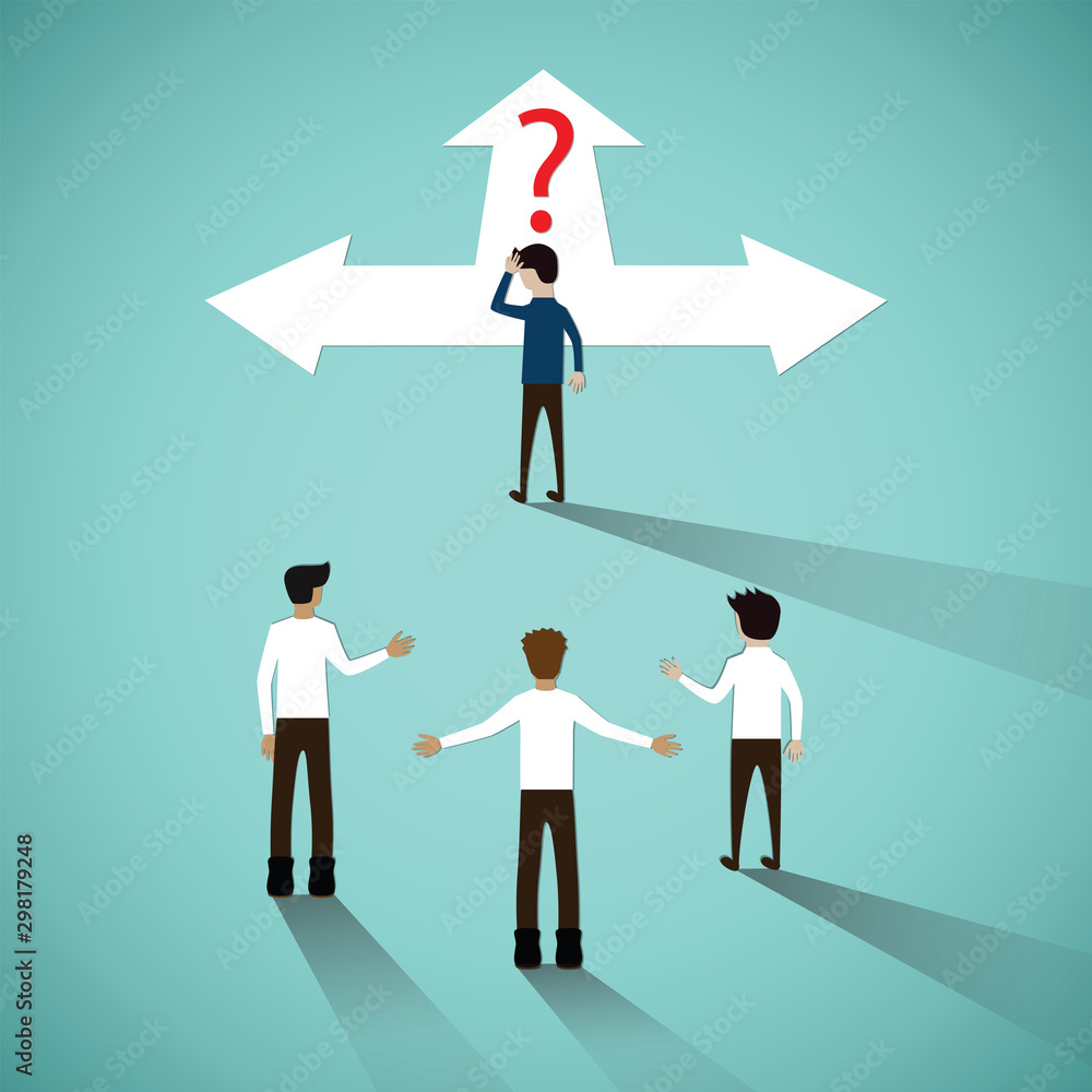 Flat design concept of the bad leader has no idea for success and make person in his teams confuesed,Business team confused,vector illustration Flat design concept of the bad leader has no idea for success and make person in his teams confuesed,Business team confused,vector illustration