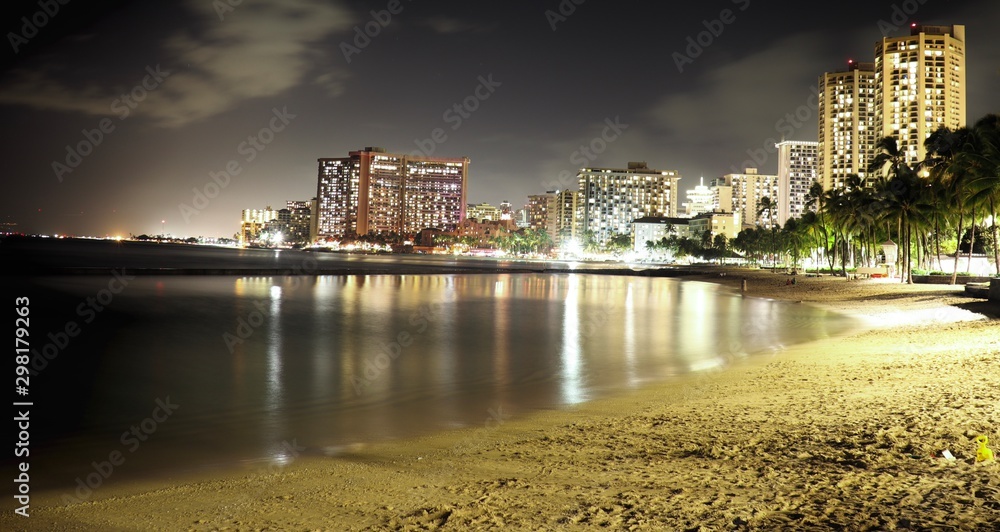 Waikiki Beach at night