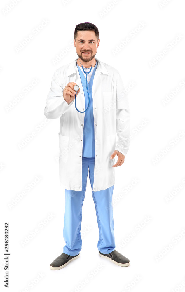 Portrait of male doctor with stethoscope on white background Portrait of male doctor with stethoscope on white background