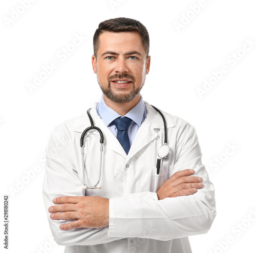 Portrait of male doctor on white background © Pixel-Shot