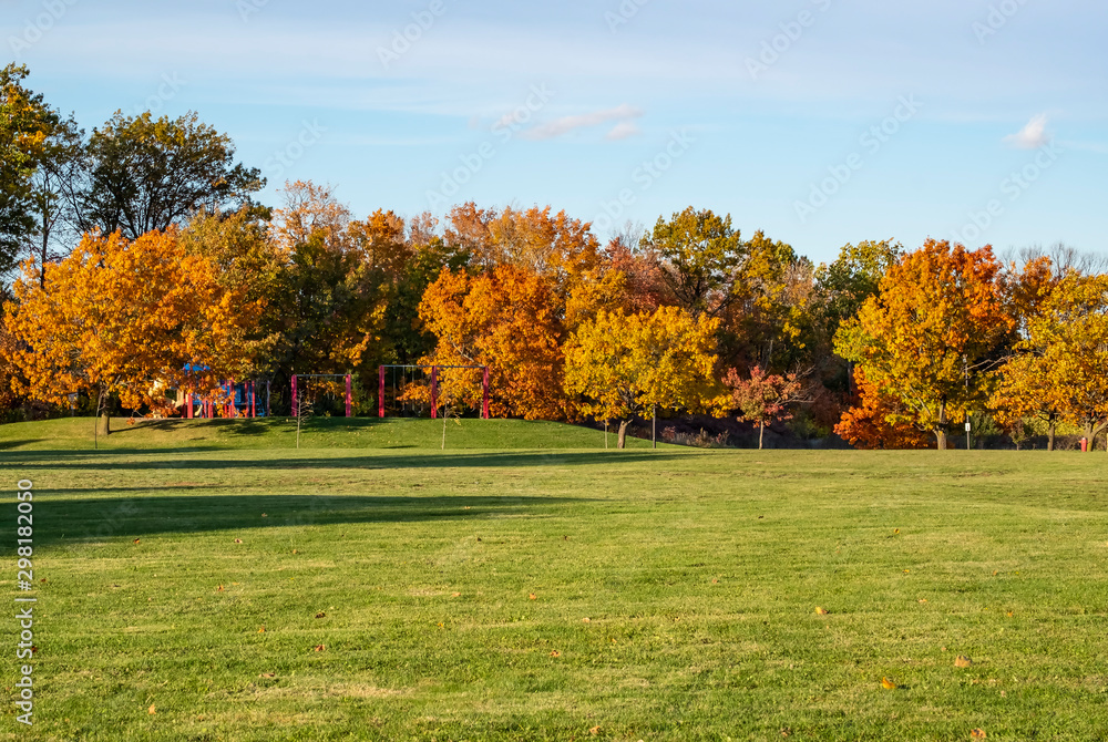 A Playground in the Midst of Colorful Trees in Autumn
