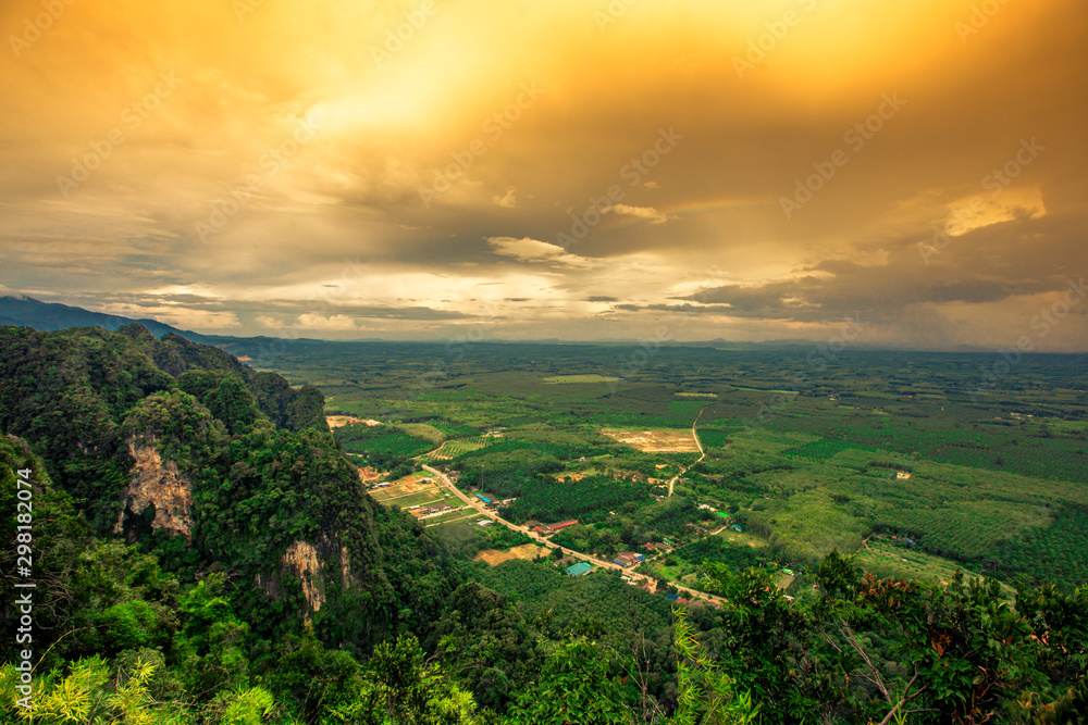 Background view, natural scenery, high angle panoramic view on high mountains, can see mountains far, vegetation, blurred through the wind while watching nature, seen in rural tourist attractions