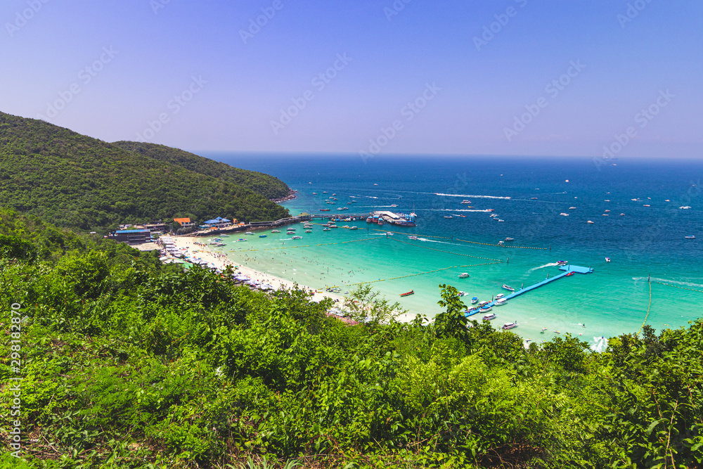 View of the Gulf of Thailand from a hill on the island of Koh Larn Thailand