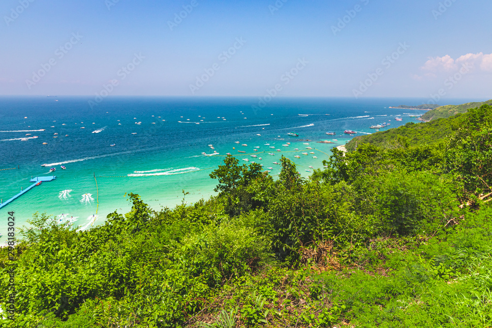 View of the Gulf of Thailand from a hill on the island of Koh Larn Thailand.
