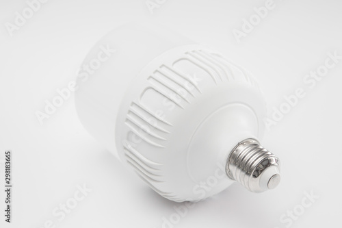 Selective focus of LED Light bulb on white background