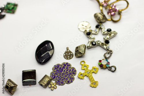 Costume jewelry on a white background. Beautiful things on a white background.