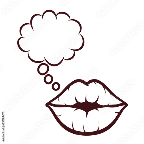 sexy woman mouth with speech bubble pop art style