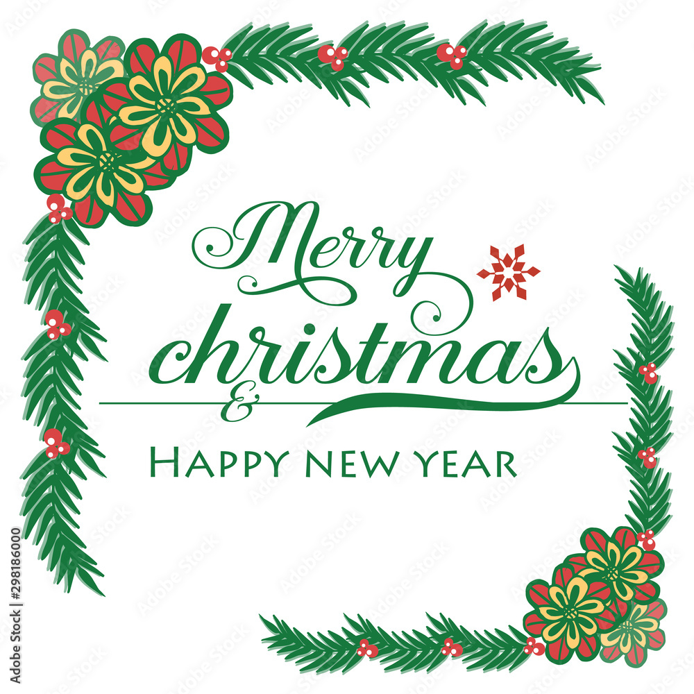 Ornate pattern of colorful wreath frame, for modern greeting card merry christmas and happy new year. Vector