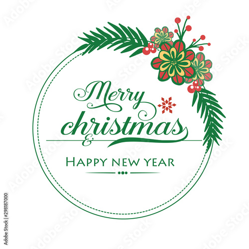 Collection greeting card merry christmas and happy new year, with elegant colorful flower frame. Vector