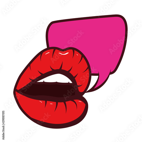 sexy woman mouth with speech bubble pop art style
