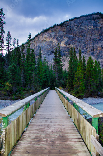 Foot bridge to acces Takakkaw Falls in Banff National Park - Alberta